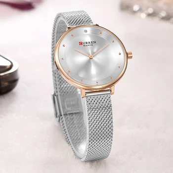 2018 CURREN дамски часовници е от неръждаема стомана луксозни рокля часовници дамски кварцов механизъм аналогов водоустойчив часовник Montre Femme