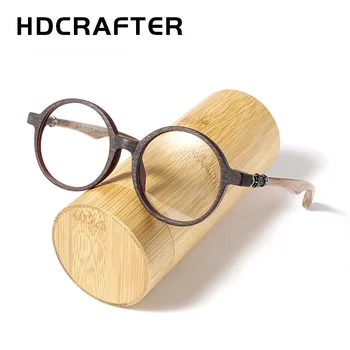 HDCRAFTER стари кръгли дървени оптични очила рамка късогледство мъже жени предписани очила очила дървени очила очила