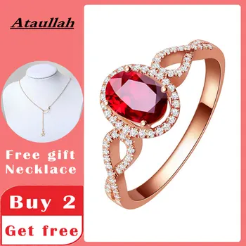 Ataullah естествен червен рубин на пръстена 925 сребро 18 карата розово злато покритие, инкрустирани 3а Циркон скъпоценен камък на пръстена изящни бижута за жени RW085