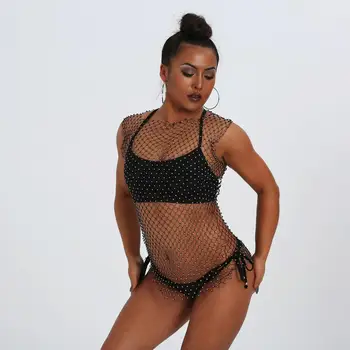 Черен Кристал тканая пола плаж бикини планински кристал, разтеглив верига на фестивала страна нощен клуб бижута за тяло за жени