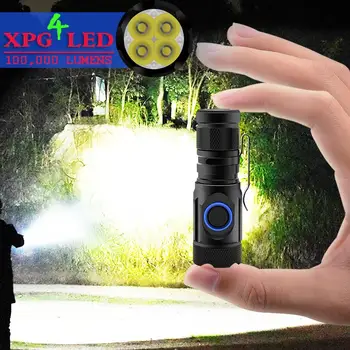 Най-висок лумена най-мощен led фенер мини-фенерче usb cree 4*XPG LED tactical waterproof rechargeable 18350/18650 батерия