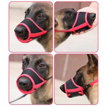 Пет Dogs Mask Anti-Bite Mouth Cover Регулируема Дишаща Мрежа Куче На Муцуната Safety Bite Pevention Outdoor Walking Пет Доставки