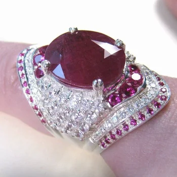Блестящ проправи голям червен пръстен сребърен цвят CZ камък пръстен реколта партия годежни пръстени за жени