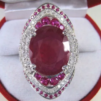 Блестящ проправи голям червен пръстен сребърен цвят CZ камък пръстен реколта партия годежни пръстени за жени