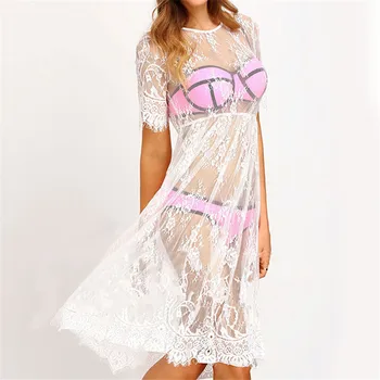 LJCUIYAO прозрачна рокля дамско секси бельо, прозрачно сетчатое прозрачно вечер прозрачно плюс размера на лятно плажно мозайка бяло