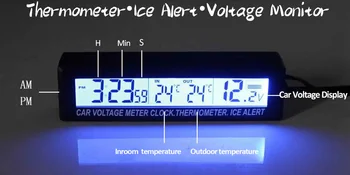 3 в 1 цифрови LCD автомобилни часовници волтметър автоматично термометър, осветление Лед Alert преносим монитор напрежение температурата на аксесоари за автомобили