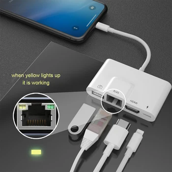 USB OTG адаптер за цип на USB-камера, RJ-45, HDMI адаптер за зарядно пристанище конвертор за iPhone, iPad HDMI Ethernet адаптер