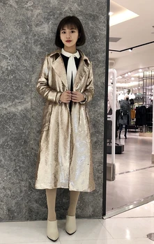 GETSRING дамски тренч палто пайети ветровка с дълъг ръкав однобортное палто плюс размера на Дамски палта всичко Мач палто 2018