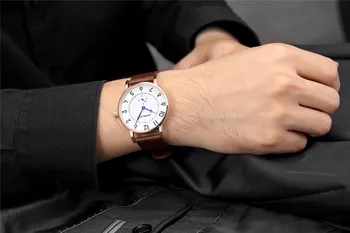 Зима разпродажба разпродажба на мъжки кварцови часовници, Мъжки спортни часовници марка луксозни супер тънък кожена каишка мъжки часовник Relogio Masculino
