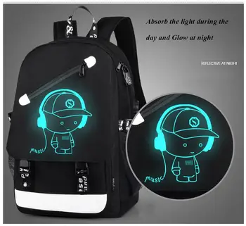 Карикатура раница момчета училище раница студент светещ анимация USB зареждане на училищни чанти тийнейджър училище раница backpack Раница