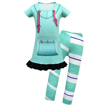 2019New Хелоуин Wreck-It Ralph 2 Vanellope Von Schweetz Costume Game Sugar Rush костюми Girls dress Clothes Тийнейджърката Clothing set