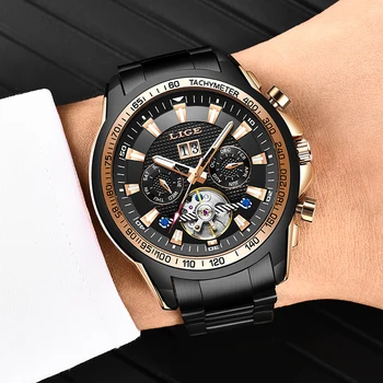 2020 автоматично мъжки часовник LIGE Най-добрата марка на луксозни механични часовници мъжки ръчни часовници за мъже, водоустойчиви Reloj Hombre Tourbillon