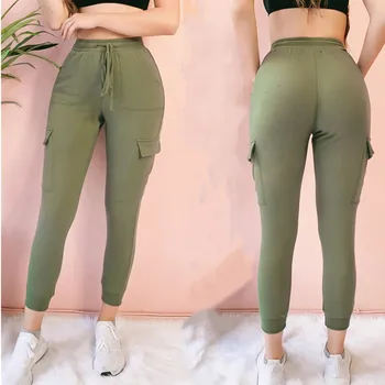 2020 лято Висока Талия армейски зелен молив, панталони Женски черни ежедневни панталони модни дамски обувки стягам джоба украса панталони