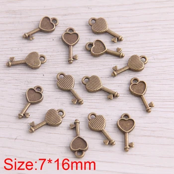 SWEET BELL 120PCS 7*16 мм New Product Two Color Small Herat Charms Key Pendant Jewelry Metal Alloy Jewelry Marking