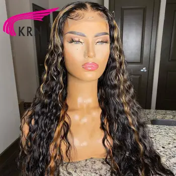 13X6 Water Wave Lace Front Human Hair перуки с детски коса 26inch 180Density Highlight 1б#30 Natural Color Дантела Перука For Women