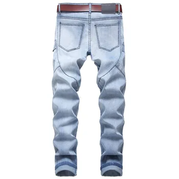 Нова марка за мъжка мода черен син колоездач дънки, мъжки ежедневни Slim Fit vaqueros hombre множество джобове дънкови панталони панталони размер 29-42
