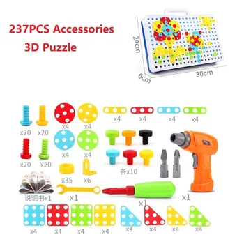 Kids Пробийте Toy направи си САМ 3D Пъзел Pretend Tools Toys Creative Children STEM Educational Toy Electric Пробийте Screws Mosaic Build Пъзел