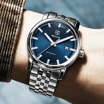 2019 нов модерен топ луксозна марка за кожени автоматични часовници мъжки часовници мъжки механични Стоманени часовници Relogio Masculino BENYAR