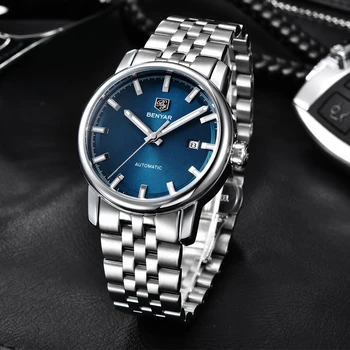 2019 нов модерен топ луксозна марка за кожени автоматични часовници мъжки часовници мъжки механични Стоманени часовници Relogio Masculino BENYAR