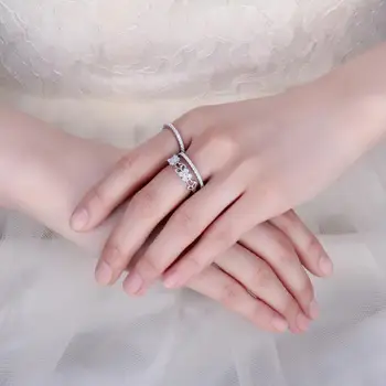 JewelryPalace цветя кубичен цирконий CZ полагане на пръстен 3 върха вечността диамантен годежен пръстен група 925 сребро