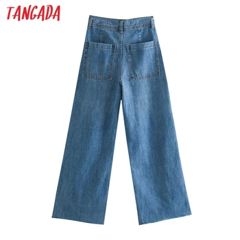 Tangada жени 2020 мода тъмно синьо широки дънки реколта висока талия светкавица Fly дънкови дамски дънкови панталони 4M64