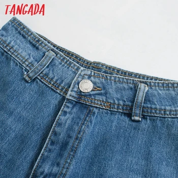 Tangada жени 2020 мода тъмно синьо широки дънки реколта висока талия светкавица Fly дънкови дамски дънкови панталони 4M64