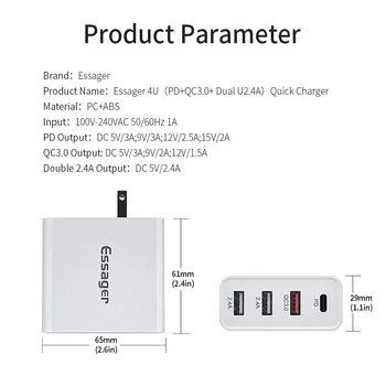 Essager 48W Multi Quick Charge 3.0 USB Charger PD USB Type C QC3.0 QC Turbo Wall Fast Phone Charger за iPhone