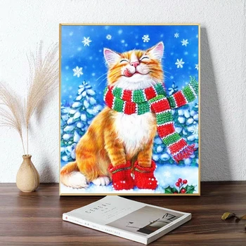 AZQSD Коледа Paint By Number Cat Winter Acrylic HandPainted Oil Painting By Numbers Animal Home Decor Gift Wall Art