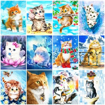 AZQSD Коледа Paint By Number Cat Winter Acrylic HandPainted Oil Painting By Numbers Animal Home Decor Gift Wall Art