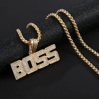 DNSCHIC Пънк Letter BOSS висулка приети с трансграничен хип-хоп Iced Out Bing висулка колие хип-хоп бижута за мъже, жени, подарък за мода