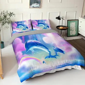 3D Делфин комплект постелки за детето, Бебешко кошче (безплатно) пухени комплект калъфка за възглавница одеяло стеганое одеяло карикатура на печатни коледни подаръци