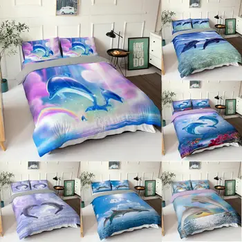 3D Делфин комплект постелки за детето, Бебешко кошче (безплатно) пухени комплект калъфка за възглавница одеяло стеганое одеяло карикатура на печатни коледни подаръци