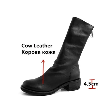 FEDONAS Fashion Red Mid-Calf Ботуши For Women Back Zipper естествена кожа обувки на дебели токчета за жени, за Сватба парти зимни ботуши