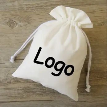 Чисто бял памук Drawstring Bag Wedding/Party/Storage/Packaging/Makeup/Gift/Jewelry Bag Custom Logo Print Pocket вземане 100pcs