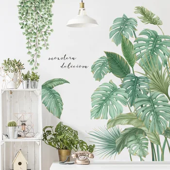 Скандинавски стил тропически листа стенни стикери за хола спални екологично чисти винилови стикери за стена художествени стенописи плакат на домашен интериор