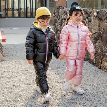 2 бр. Комплект зимна костюм за деца 2020 нов детски яке надолу памук топъл децата мода палта за момичета 1-6 години момче набор от