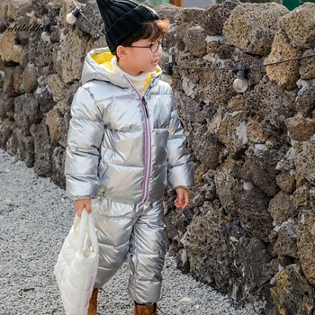 2 бр. Комплект зимна костюм за деца 2020 нов детски яке надолу памук топъл децата мода палта за момичета 1-6 години момче набор от