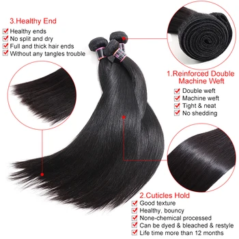 Скачащи коси бразилски косата прави снопчета коса с отнемане на естествен цвят на Реми Hair Weave 3Bundles със завързана затваряне