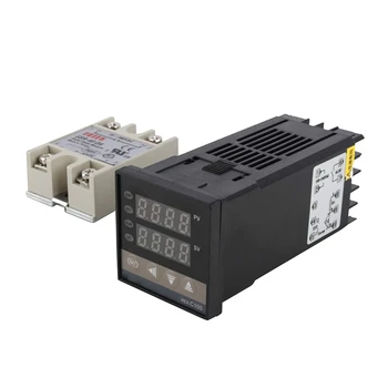 Цифров PID-регулатор на температурата комплект двоен дигитален дисплей REX C100 термостат + 40Da SSR релета+ сензор сонда тип K