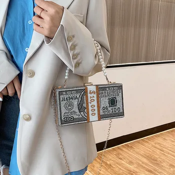 Жените Перлата На Minaudiere Чанта 2020 Нов Творчески Дизайн Долар Пазарска Чанта Печат Едно Рамо Чанта