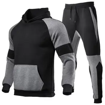 Нов срастване мъжки ежедневни спортни дрехи мъжки пуловер с качулка + панталони 2 топло спортно облекло спортен костюм S-3XL спортен мъжки костюм
