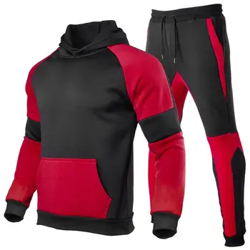 Нов срастване мъжки ежедневни спортни дрехи мъжки пуловер с качулка + панталони 2 топло спортно облекло спортен костюм S-3XL спортен мъжки костюм