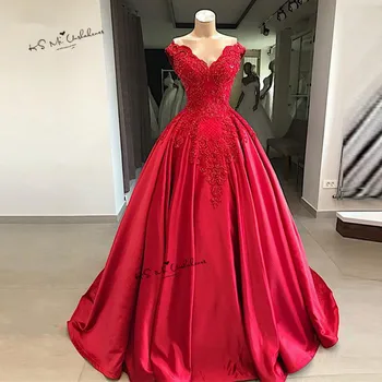 Дизайнерско винтажное червено сватбена рокля 2019 дантела и бродирани мъниста църковни шаферски рокли по поръчка сватбена рокля с открити рамене Suknia Slubna