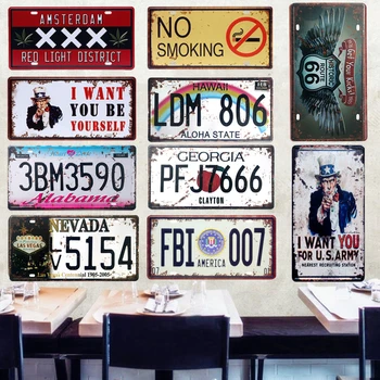 Америка ФБР 007 регистрационен номер на автомобила на метална плоча реколта лидице знак бар пъб гараж начало декор изкуство лозунг Не се пуши табела 15x30 см