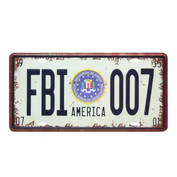Америка ФБР 007 регистрационен номер на автомобила на метална плоча реколта лидице знак бар пъб гараж начало декор изкуство лозунг Не се пуши табела 15x30 см