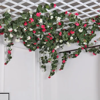 180 сантиметра коприна Бегония рози бръшлян цвете лозя изкуствени цветя ратан арка сватба начало партията на фона на декор на стената висеше венец