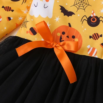 2020 деца деца новородените момичета тиква с дълъг ръкав есен Хелоуин Туту рокля дантела Хелоуин костюми за деца 2-6 години