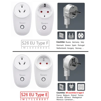 Sonoff S26 WiFi Smart Socket Plug Power Basic EU, UK US AU контакти Smart Home Switch работа с Алекса Google Assistent IFTTT