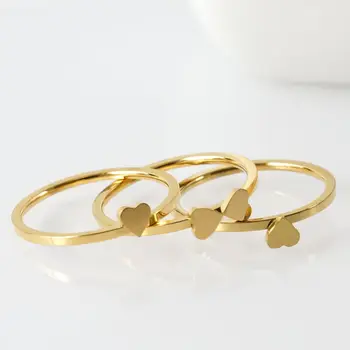 Бижута от неръждаема стомана, уникални пръстени на сърцето розово злато многопластов пръстен за жени никел свободен CZ Кристал цвете съчетание на бижута