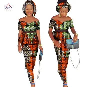 Африкански Базен Riche рокля за жените 2 бр. Комплект потник и Африка принт пола с шал Bodycon пола плюс размер 6XL WY1072